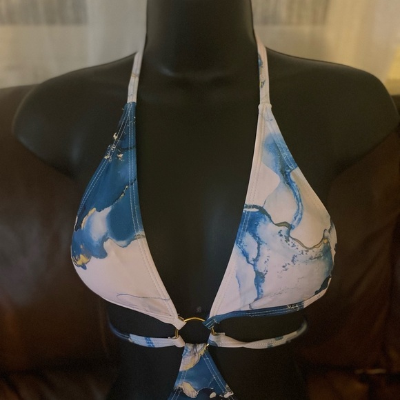 Marble Print Ring Linked Halter One piece swimsuit - Picture 5 of 7